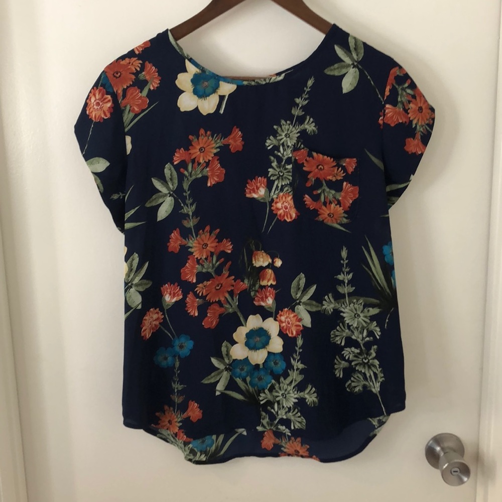 Navy floral blouse